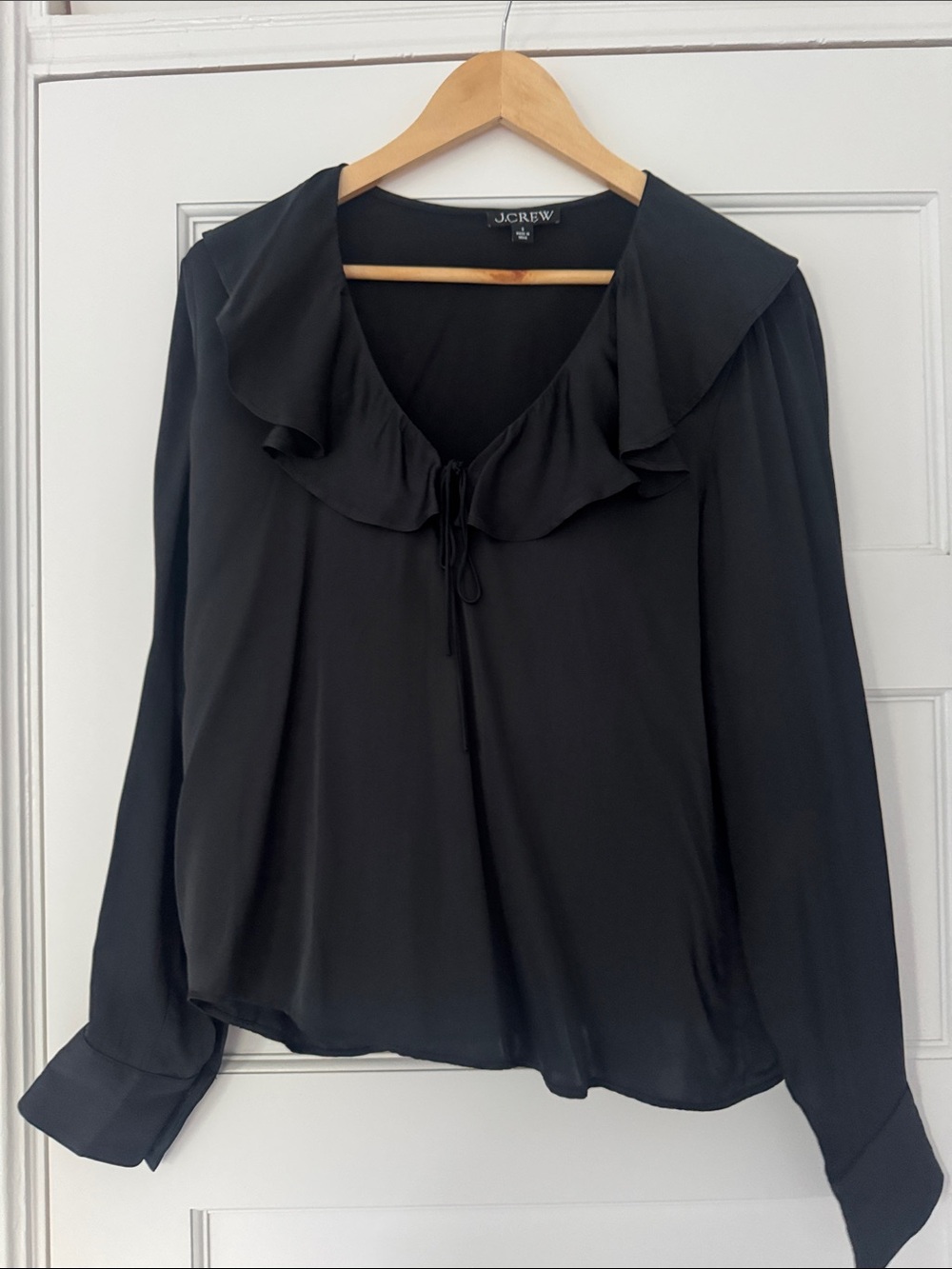J. Crew Black Ruffled Tie-Front Blouse